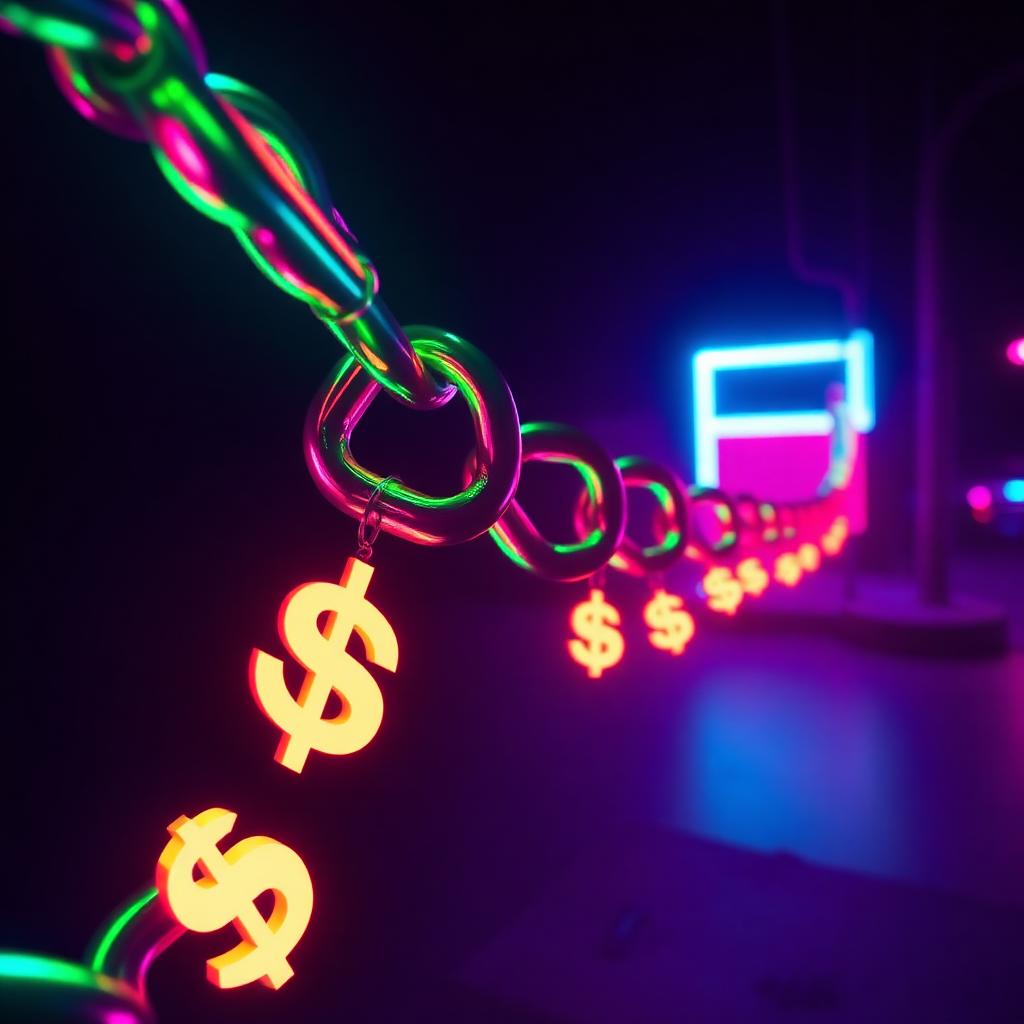 Neon chain with dollar signs flowing along it