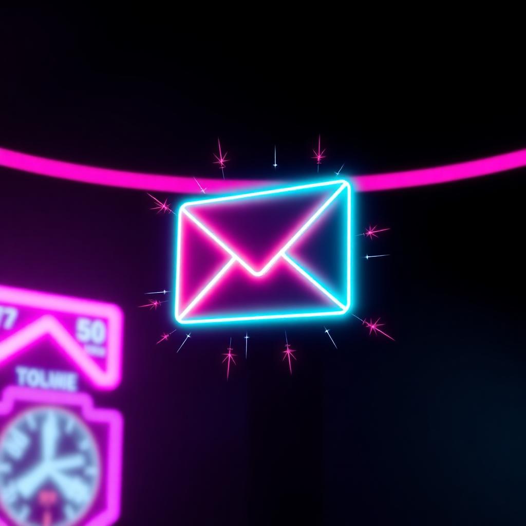 Glowing neon email envelope with subscriber sparkles