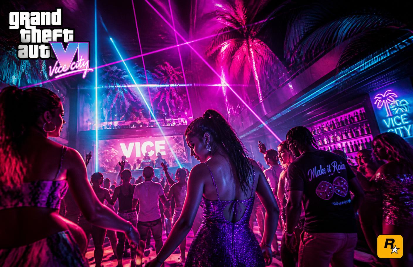 Neon nightclub rooftop
